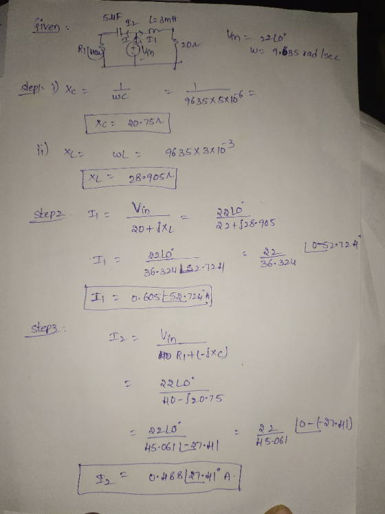 SUF L=3mt riven ] در مرا T! Ripo 2010 Wo 9.635 rad see steps: 1) c = wc 9635x5x156 = 20-751 1) XL= احيا 9635 X 3x103 XL = 28-