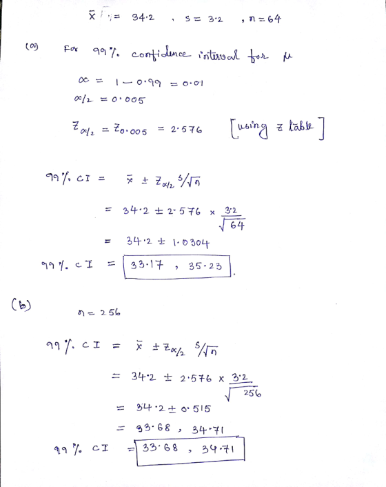 X 34.2 군 , 一Zo.oo 5 = 2-576 2. 2, = 34.2 ± 2.576 x 3.2 34,2士1.0304 1.cl = | 33-1チ , 35-23 = 34.2士2.5千6 x 32- 250 ) 33.68 , 34.