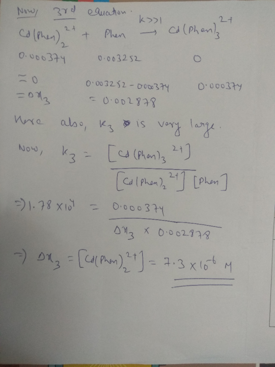 or k >> 27 Nowy 3rd equation Co (phen) 2+ + Phen 0.000374 0.003252 - Ca(phen at 0.003252 - 0000374 = 0.002878 0.000374 =Ddz h