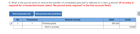 6. What is the journal entry to record the transfer of completed jobs that is referred to in item g above? (If no entry is re