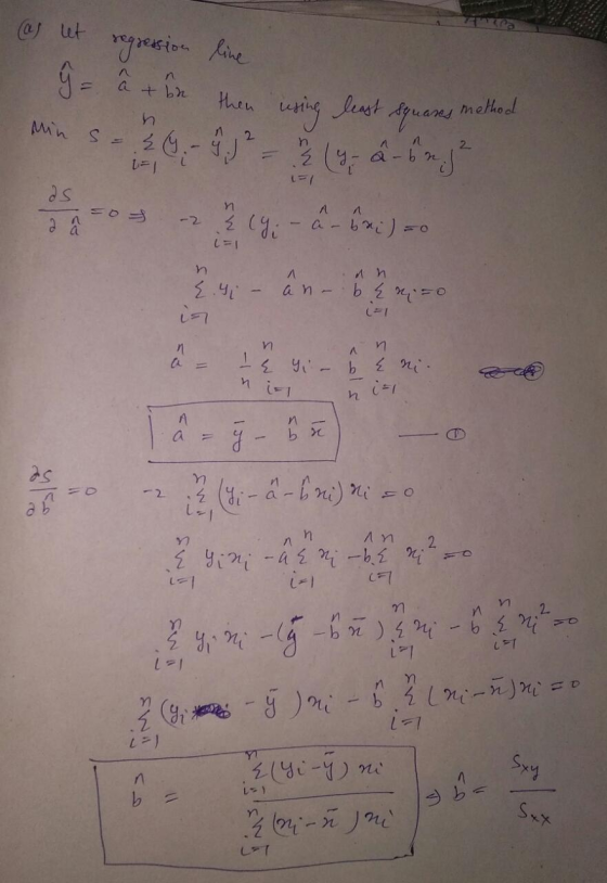 as let regression line ŷ = ât in then using least squares method I min s - 20 - 9 2 - 2 2 (y - 2 - 6 mj² == -26%: -20) Imst n