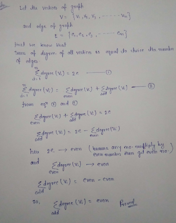 the number Let the vertices of graph = {v., V, V , - - - - - Vin} and edge of graph E = ſe, ez, g, --- com] first we know tha