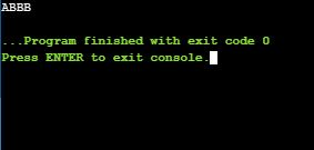 ABBB . .Program finished with exit code 0 Press ENTER to exit console-