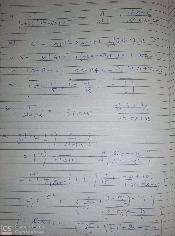 A sts Bitc 82-58+25 18+5) (8²-55+25) 2) 5 = A (8²-58+25) (BSL) (sts) 8²/ A+B) + (-5A+5 B+c) s t 254150 A+B=0 -5A+5B4 c=0 25A+
