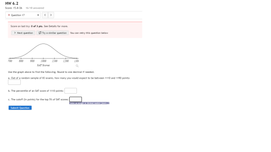 HW 6.2 Score: 15.8/26 16/18 answered X Question 17 < > Score on last try: 0 of 3 pts. See Details for more. > Next question T