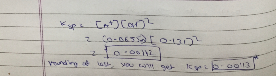 Ksp 2 a z [at] Cor? co-0655M) (0-13D? o.ool12 last, you will get Cspalo-ooll. rounding at