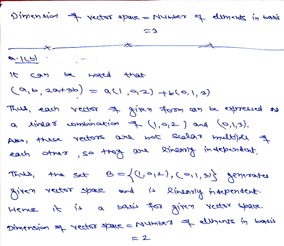 Dimension 7 vector space. Number q dements in basis allol It con vector bot noted that (9,6,2a+36) =all,0z) tblo, 1,3) Thus,