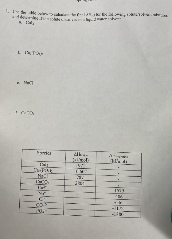 Puis LULU 1 Use The Table Below To Calculate The Il Table Below To 