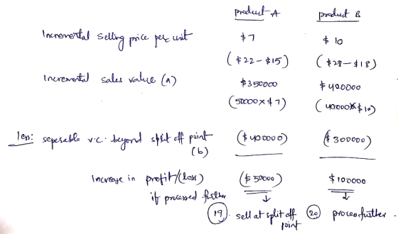product a product is Incremental Selling price per unit ( $22-$15) incremental sales value (a) $ 10 ($28-418) $ 400000 (40000