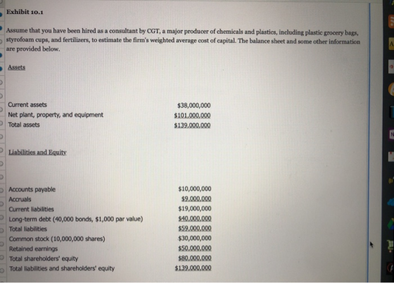 Exhibit 10.1 Assume that you have been hired as a consultant by CGT, a major producer of chemicals and plastics, including pl
