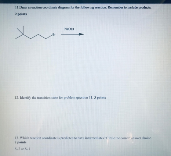 11.Draw a reaction coordinate diagram for the following reaction. Remember to include products. 2 points NaOET Br 12. Identif