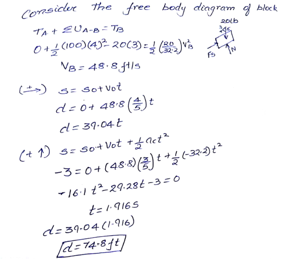sicl he free body deagram g block 2olb 3 f5 d= 39.04. C-t t二1.ql65 2 74-8t/