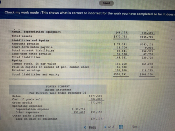 Saved Check my work mode : This shows what is correct or incorrect for the work you have completed so far. It does (46,125) $
