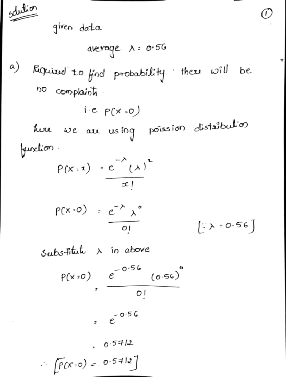 given data to ind probabilitytheu wi be. no complain huu ve au usinq poissi au usnq poission cistaibelor ve on 치 01 Subs-fitutA in above -o-56 6 (o·su) 0.5チ12 、