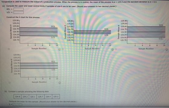 Temperature is used to measure the output of a production process. When the process is in control, the mean of the process is