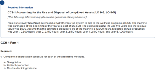Required information CC9-1 Accounting for the Use and Disposal of Long-Lived Assets [LO 9-3, LO 9-5] [The following informati