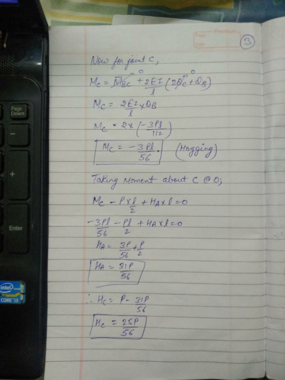 Premiums Paoe Dele Nea for fand C Me Mec +2EI Page Down Me 1/2 Mc= -3 P 56 Taking Moment abeut c @o Me-PrtHAxo + 3Pl-Pl t HAX