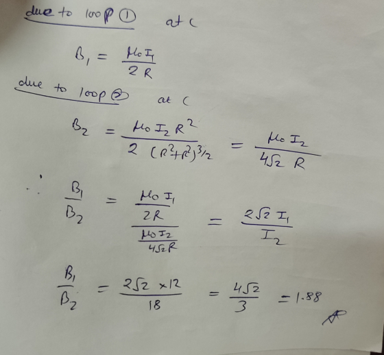 due to loop at a B, flo I 2R due to at C B₂ loop @ Mo I R? 2 (R?+ R²; 3/2 Mo Iz 452 R al No I, ZR Mo Iz - 252 I, Iz 452R B, B
