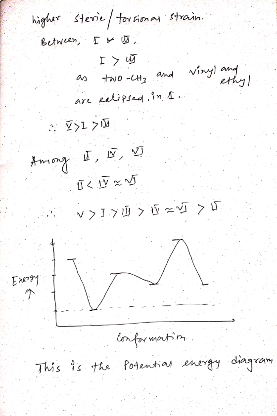 higher sterie / torsional strain. Between, Ix y two-CH3 and I > uj as vinyl and ethyl are eclipsed, in A. VISIT u LV Among U