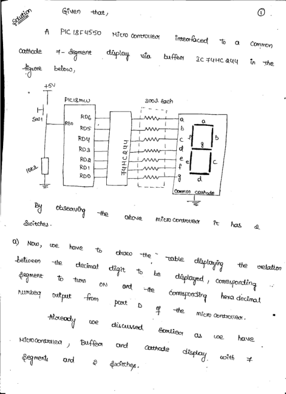 CRen hat A PIC 8r55cro controieoefocedto a Common, qubeloto 45V 30o ash PICIZmcuu RD6 RBO RD 3 RD& RD1 RDO obSeav obove mfco cordroteit has &witches a) Now, uve have tockaco th-oble. the oelation Betioeen tedecimat t tbe dagloyed, comeuponting eoment heya decămat with千