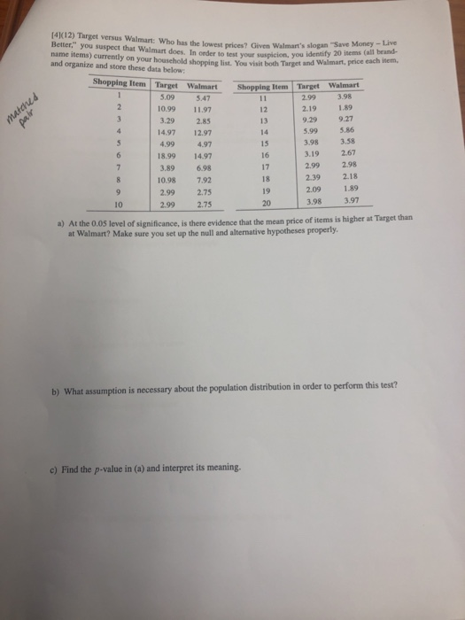 Air matched 14 (12) Target versus Walmart: Who has the lowest prices? Given Walman almart: Who has the lowest prices Give Wal