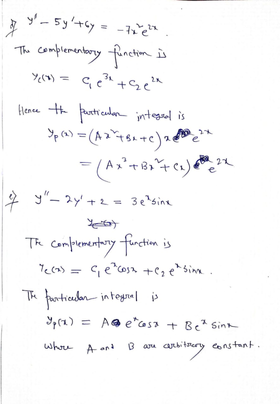 = 7x2x fy_syltsy The complementary function ] e, en teen Hence the particular integral is Yp(a) = (A 29484+e)? Y(17) Ax² + Ba