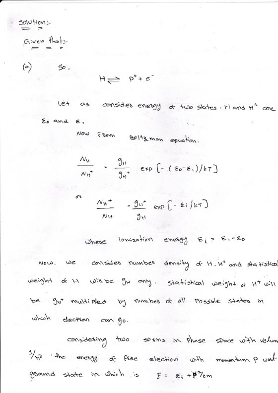 Given thot So Le as consi desene hese lomzation enes covsde nambeš dens H H and ta tistia statishal weight of H+w-11 O mul4i pleà Muvn beǒok al, Possible states be Consesi gond stote ich