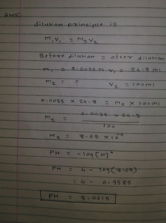 Before diluiorafter ditutian 0 ·C20 gsm. ㄧㄚㄒㄧ 24. oni - 2 2 Mi 2 C PH = log CH71 干 P H L- 93 gs pH = 3.0615