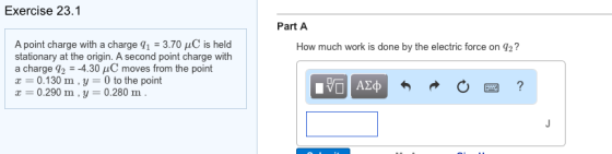 A point charge with a charge q_1 = 3.70 mu C is he