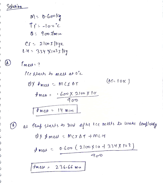 solution M = 0. Gooly Ti= clooc a = 900 /min er: 21005 Ik gk L.H= 334 6103] lkg (A Imeu= ? le starts to meet at 0°c (AT=10k )