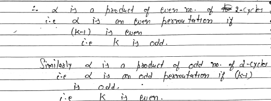 4 x . it a l is (kal) lip to acycles if e . product of even no. of an even bermutation is cupon k H odd. . Similarly . - i ni