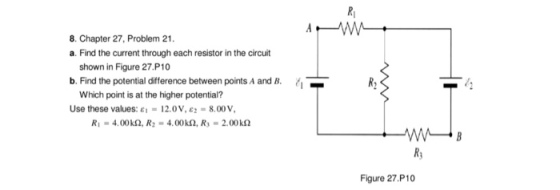 Chapter 27, Problem 21. Find the current through