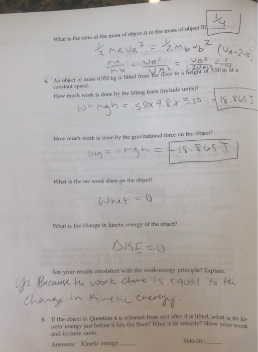 What is the ratio of the mass of object A to the mass of object B7 Žmava? = ma = VB² mbub ² (var = UBZ = 1 lp 2002 V2 4. An o