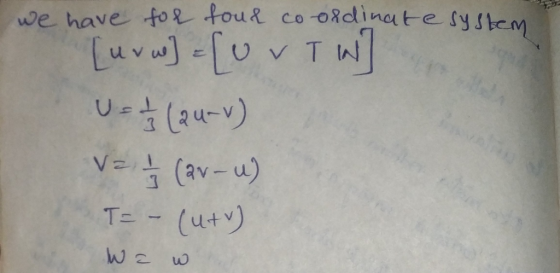 we have for four co-ordinate system [www] = {U v T W Ust 3 (Qu-v) Va (av-u) T = - (utv) Wa w