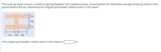 The built-up beam shown is made by gluing together five wooden planks. Knowing that the allowable average shearing stress in