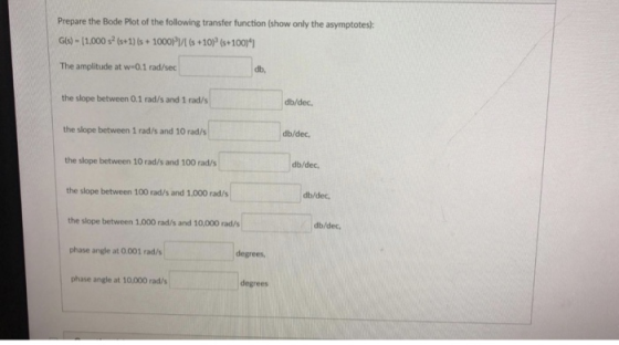 Prepare the Bode Plot of the following transfer function (show only the asymptotes Gls)-1,000 s (s 1)s+1000PV (s+10P (s+10011