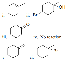 -он і. ii. Br iv. No reaction Br V. vi.