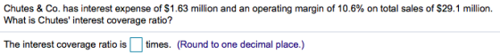 What is Chutes interest coverage ratio? The interest coverage ratio istimes. (Round to one decimal place.)