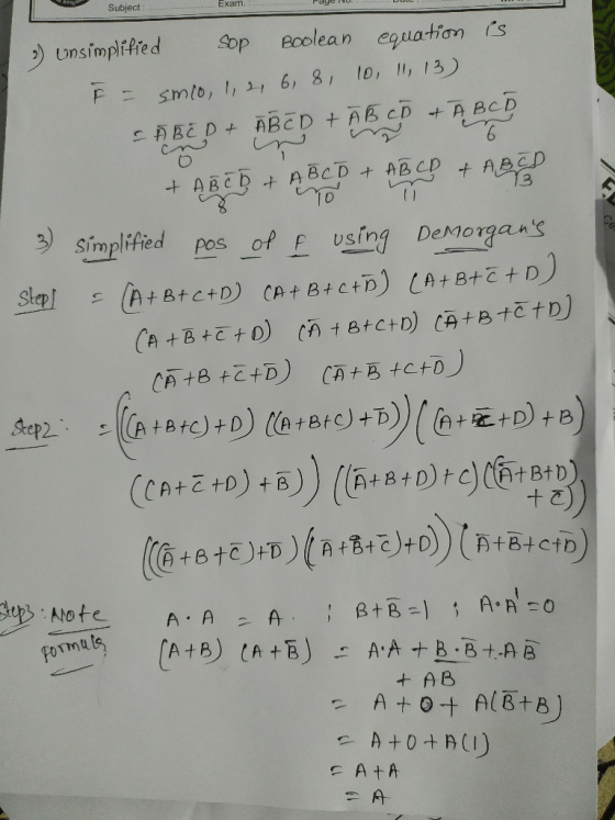 Subject:............. xati.. ..... ») Unsimplified Sop Boolean equation is E = smco, 1, 2, 6, 8, 10, 11, 13) - A B C D + ABCD