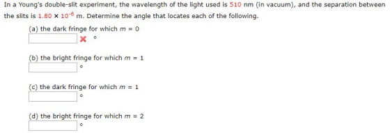 In a Youngs double-slit experiment, the wavelength of the light used is 510 nm (in vacuum), and the separation between the s