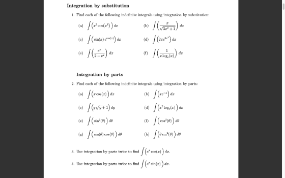 Integration by substitution 1. Find each of the following indefinite integrals using integration by substitution: dz (a) / (x