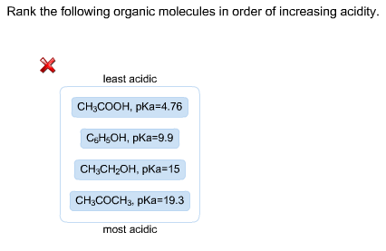 Rank the following organic molecules in order of i