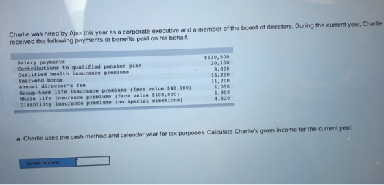 Charlie was hired by Ajax this year as a corporate executive and a member of the board of directors. During the current year,