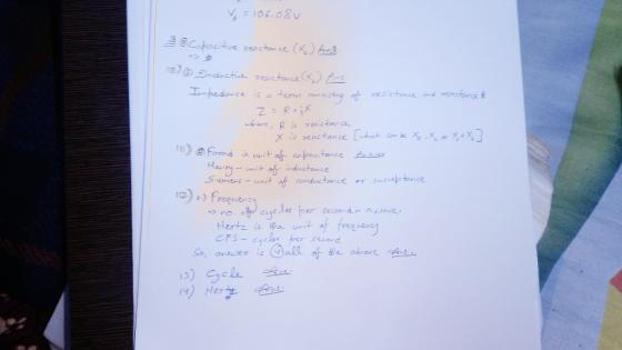 V = 106.08v Capacitive reactance ( An no Inductive reactance & Aus Impedance is a team consisting of resistance and reactance