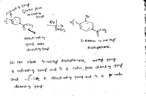 Activating grup Corto para directing 1. grup Deactivating grup, meta directing grap 3-Bromo u meing . Acetophenone In the abo
