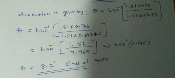 -11.5l Sin 50 direction is geven by; o = tanl! 1.51 cassot1 o = kaño (1.5180.766 7 o = tan [151X0.642#7] = Lan ( 10 156 ] = L
