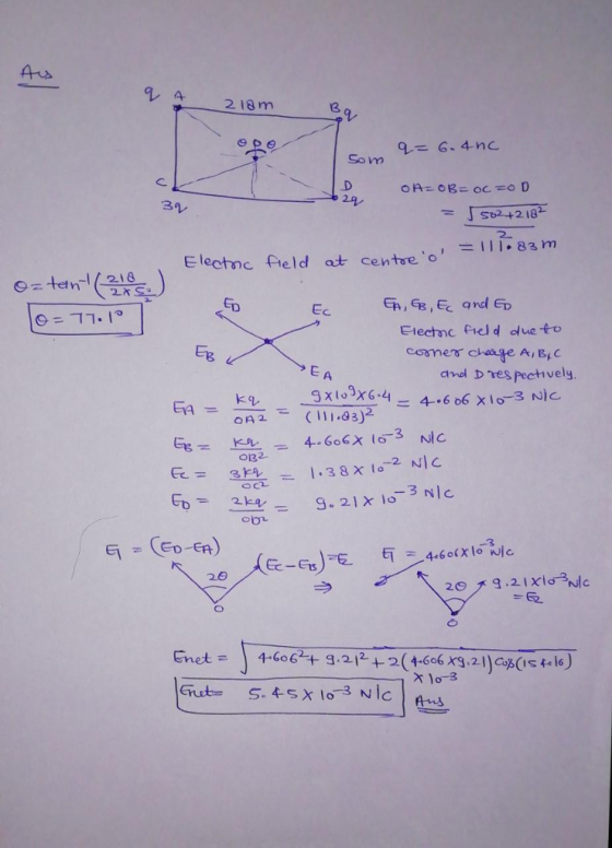 A 218 m 2 So m S62 +218 2. =111.83 m Electne feld at centre o E A S xto9x64 anel Dres pecthvely. k1113)