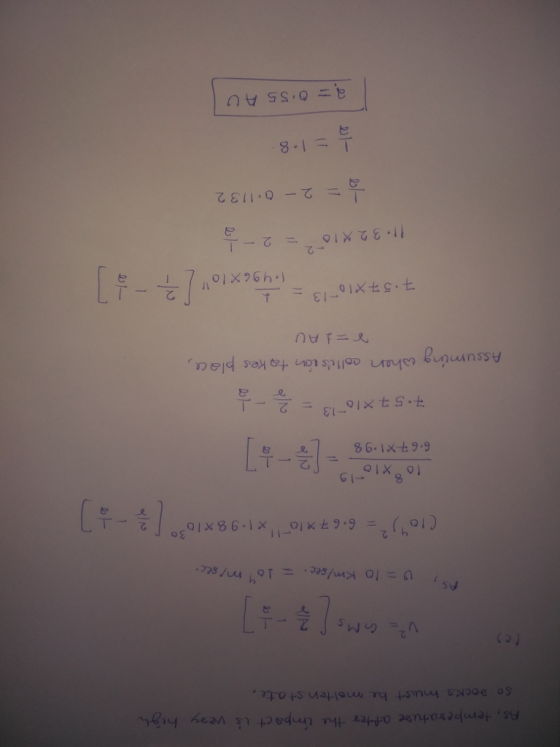So ocks must be nmel ten statr c) 여 As 667X1-9 3 チ:57×10-13 ← 2-1 Assumung shan aolls ton to kes pla c 2 2-0-1132 1.8 여 a= 0.55 AU