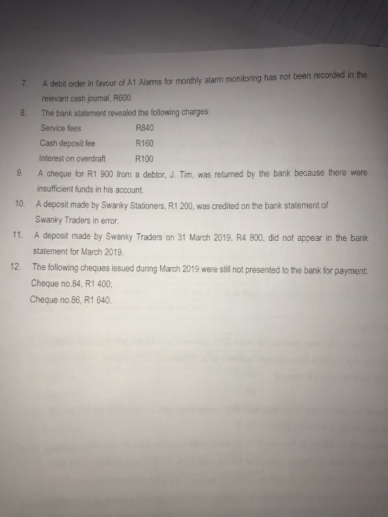 clorant A debit order in favour of A1 Alarms for monthly alarm monitoring has not been recorded in the relevant cash journal,
