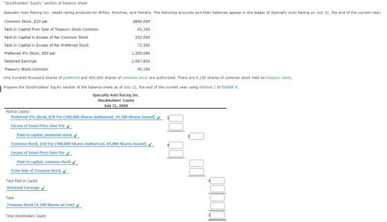 Stockholders Equity section of balance sheet Specialty Auto Racing Inc. retails racing products for BMWS, Porsches, and Fer